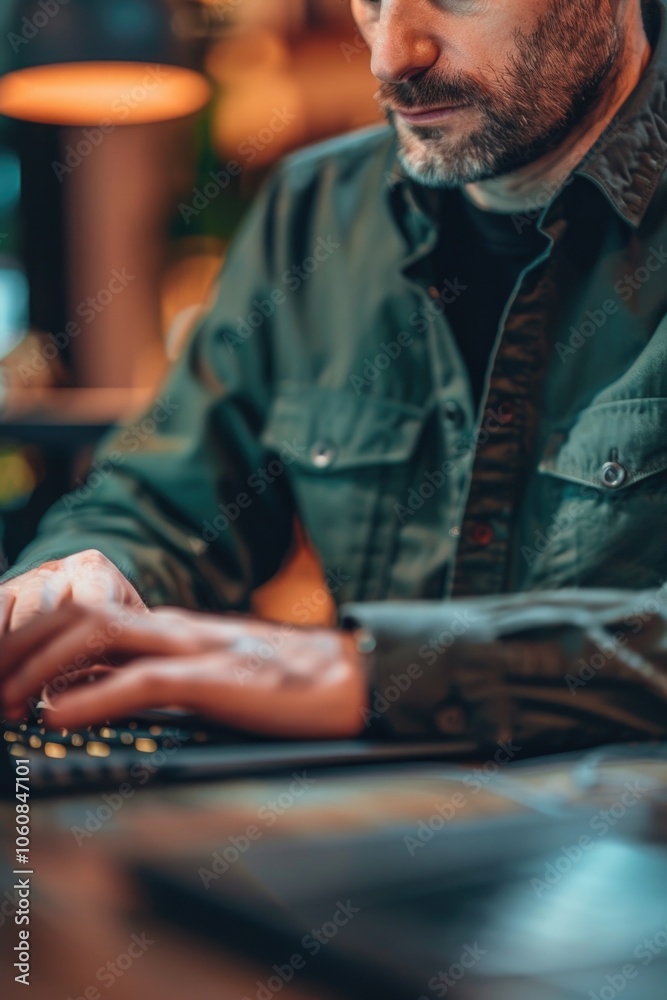An image of a man using his laptop in an office environment, highlighting the importance of technology and digital work skills.