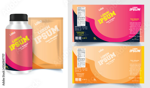  label design, soft drink bottle label design. Soda can vector. Energy drink label design. Orange flavor fruit juice label template design