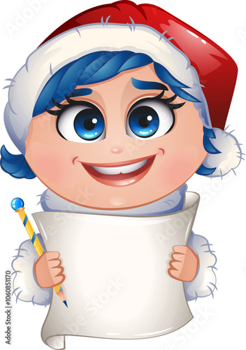 Joyful Christmas character in red hat. Set of holiday emotions
