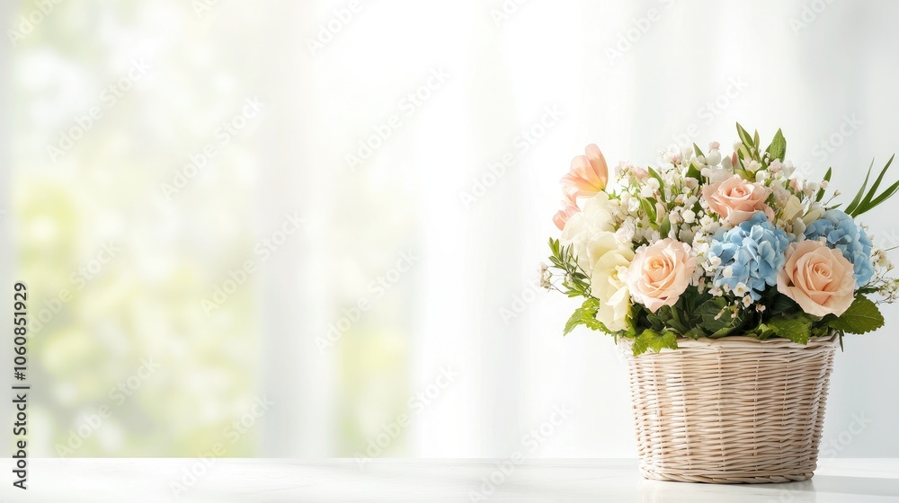 Pastel Flower Basket on White Background Pastel Flower Basket on White Background
