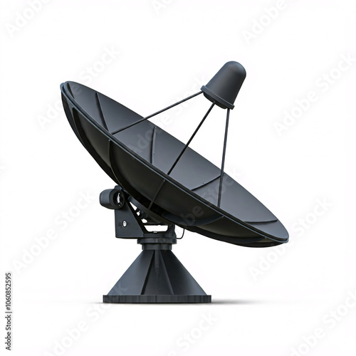 black satellite dish antenna isolated on white background 3d render