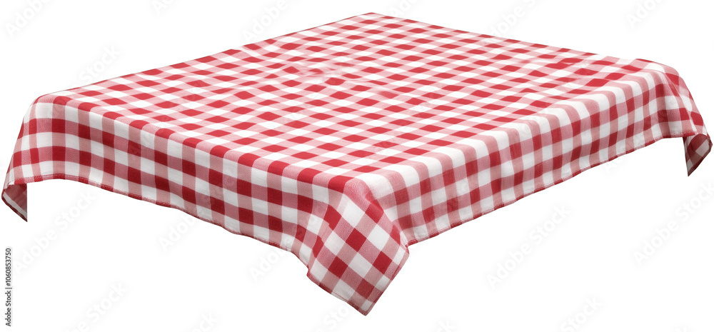 Red checkered napkin front view isolated on transparent background. Rustic chic style mockup perspective.