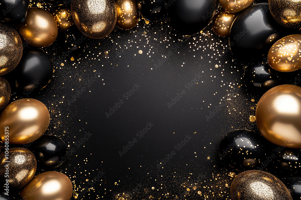 Luxury Party Background with Black and Gold Balloons Luxury Party Background with Black and Gold Balloons