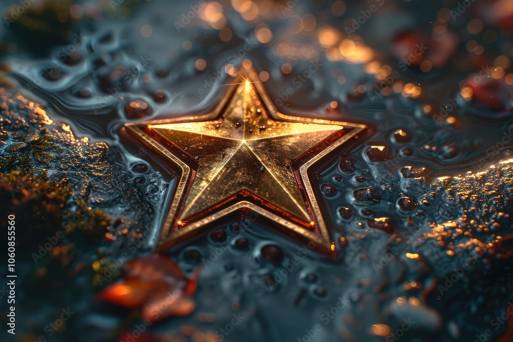 A Golden Star Submerged in a Pool of Water A Golden Star Submerged in a Pool of Water