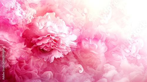 A pink flower with a white background. The flower is surrounded by smoke, giving it a dreamy and ethereal feel