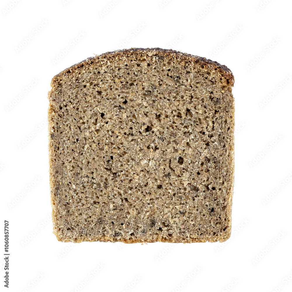 Slice of rye bread isolated, flat lay closeup food Slice of rye bread isolated, flat lay closeup food