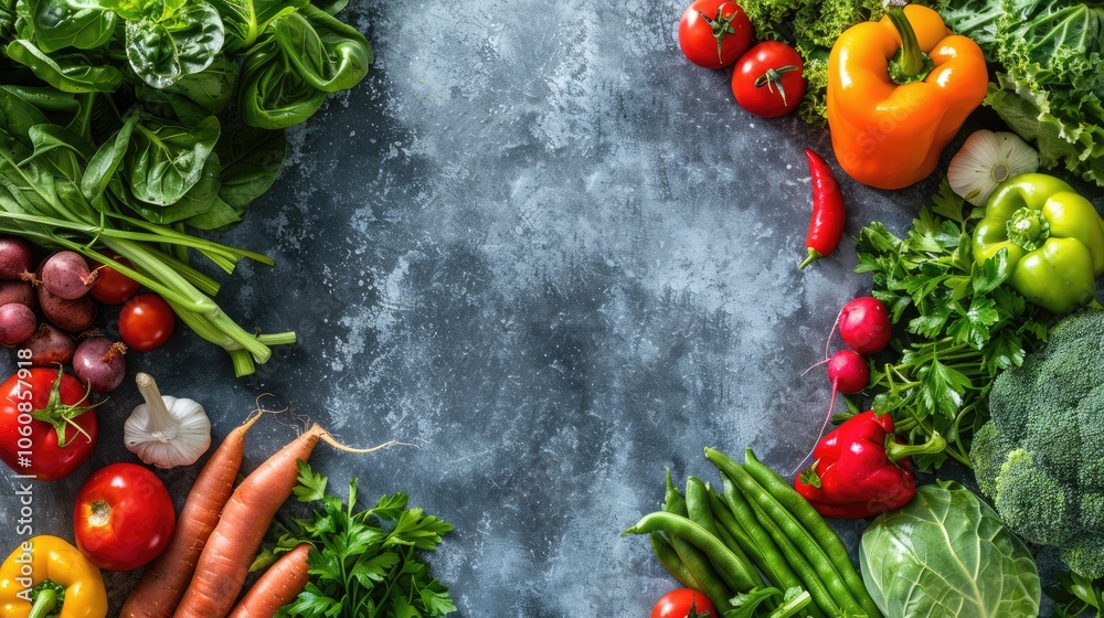 Fresh organic farmer vegetables assortment for vegan cooking, top view with copy space. Fresh organic farmer vegetables assortment for vegan cooking, top view with copy space.