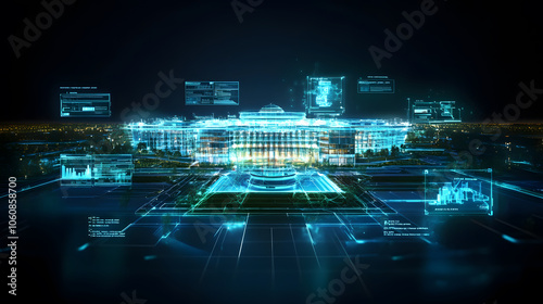 3D digital campus tour interface showcasing futuristic university design