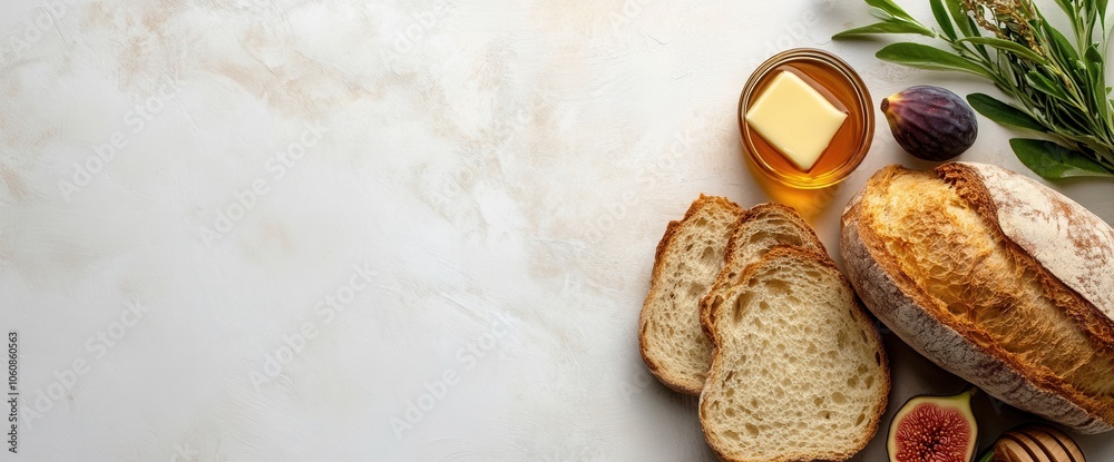 Fototapeta premium Classic french tartine with fresh ingredients flat lay for culinary inspiration