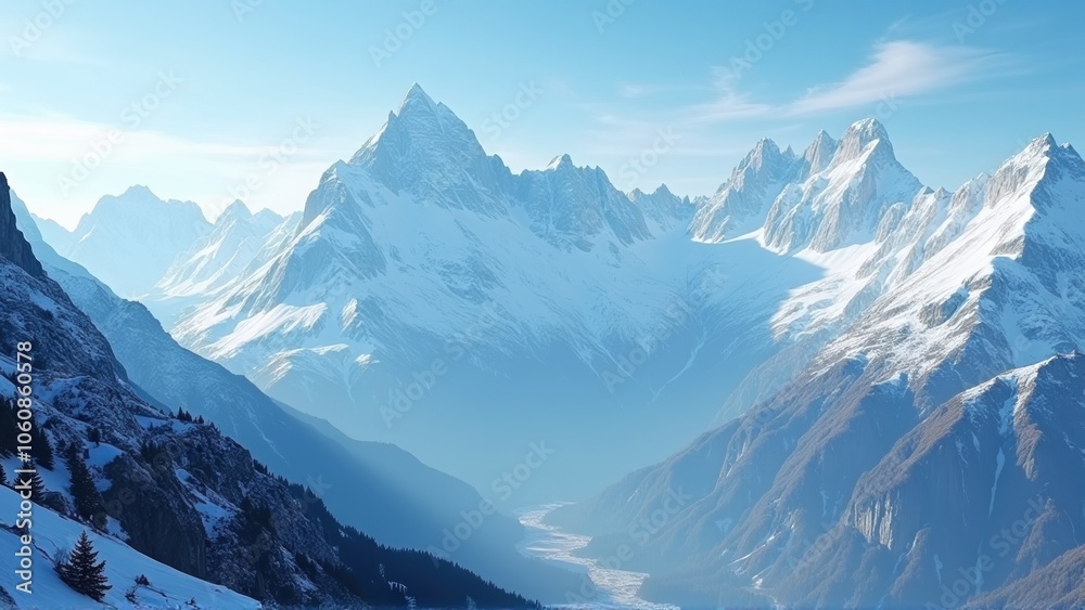 Majestic Mountain Range in Winter Wonderland Majestic Mountain Range in Winter Wonderland