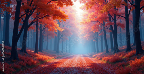 Misty Autumn Forest Path