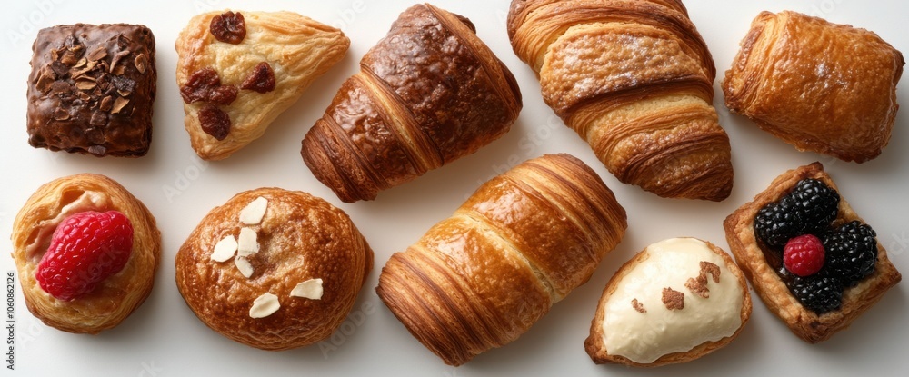 Delicious assorted french pastries from above - perfect for culinary inspiration and bakery designs