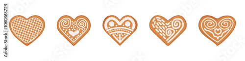 set of festive gingerbread cookies in the shape of a heart