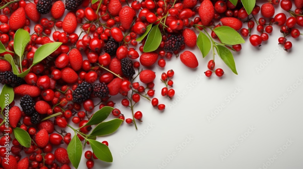 A bunch of red berries and leaves are arranged in a row A bunch of red berries and leaves are arranged in a row