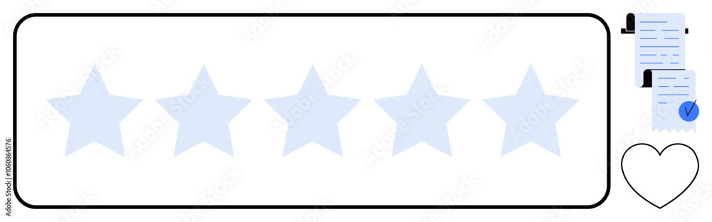 Five stars in a horizontal line with a certificate and heart shape on the right. Ideal for customer reviews, quality assurance, testimonials, satisfaction surveys, and business ratings. Flat design Five stars in a horizontal line with a certificate and heart shape on the right. Ideal for customer reviews, quality assurance, testimonials, satisfaction surveys, and business ratings. Flat design