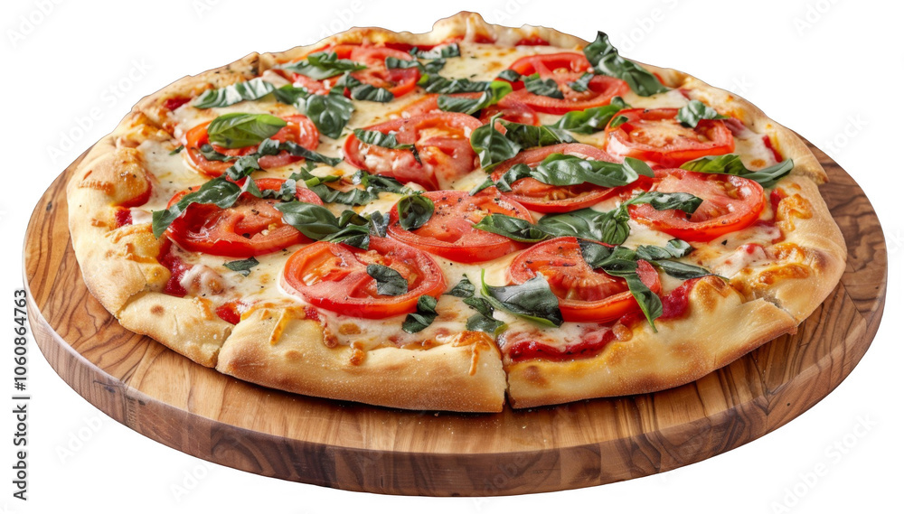 Fresh Margherita Pizza with Tomato, Basil, and Mozzarella on a Wooden Board - Perfect for Italian Cuisine Fresh Margherita Pizza with Tomato, Basil, and Mozzarella on a Wooden Board - Perfect for Italian Cuisine