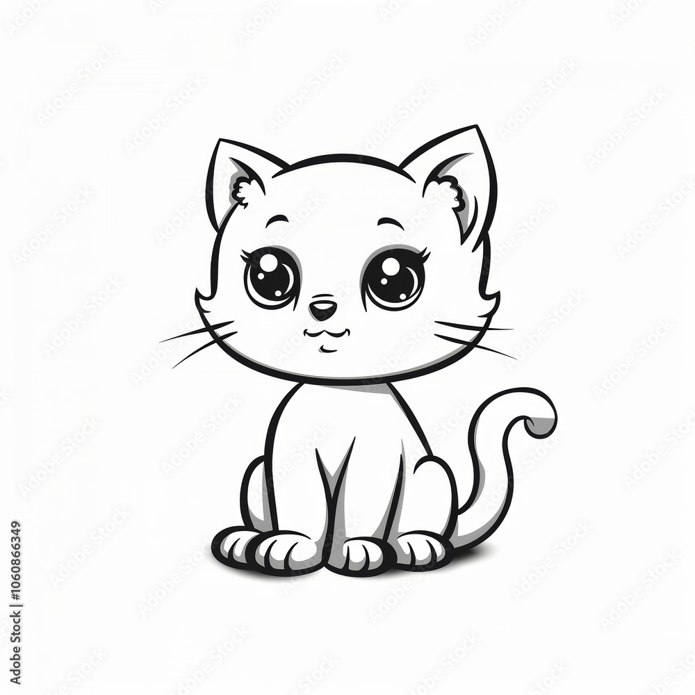 Black and white drawing of a cute kitten, coloring Black and white drawing of a cute kitten, coloring