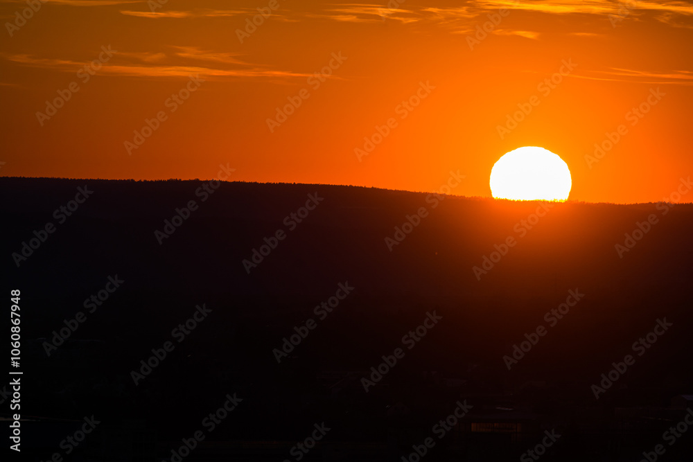 Zlin, Czech republic - March 12, 2022. Sunset above city Zlin, Czech republic - March 12, 2022. Sunset above city