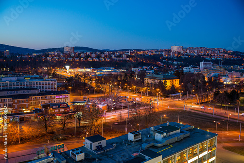 Zlin, Czech republic - March 12, 2022. Panorama of winter city