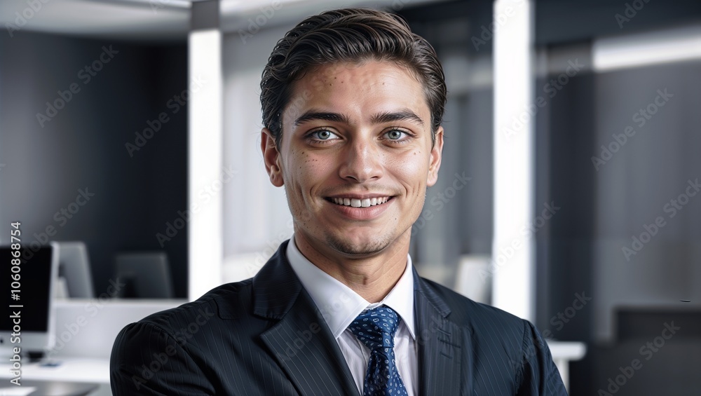 Smiling Confident Businessman in Modern Office Environment Smiling Confident Businessman in Modern Office Environment