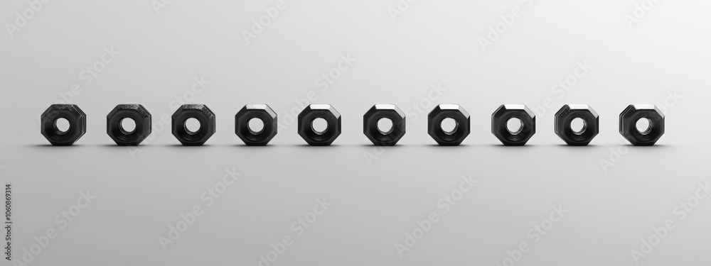 Neatly Aligned Row of Bolts on Plain Surface Neatly Aligned Row of Bolts on Plain Surface