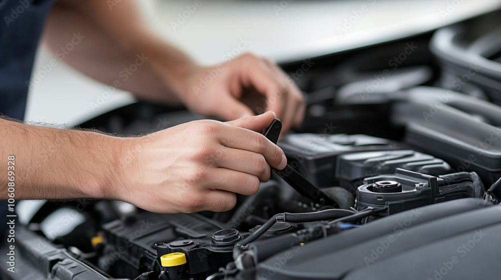 A car technician checking the condition of the engine oil dipstick, with a close-up view of the dipstick and oil level, emphasizing the importance of regular maintenance. A car technician checking the condition of the engine oil dipstick, with a close-up view of the dipstick and oil level, emphasizing the importance of regular maintenance.