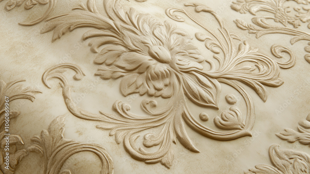 Embossed Beige Floral Design with Textured Botanical Motif Embossed Beige Floral Design with Textured Botanical Motif