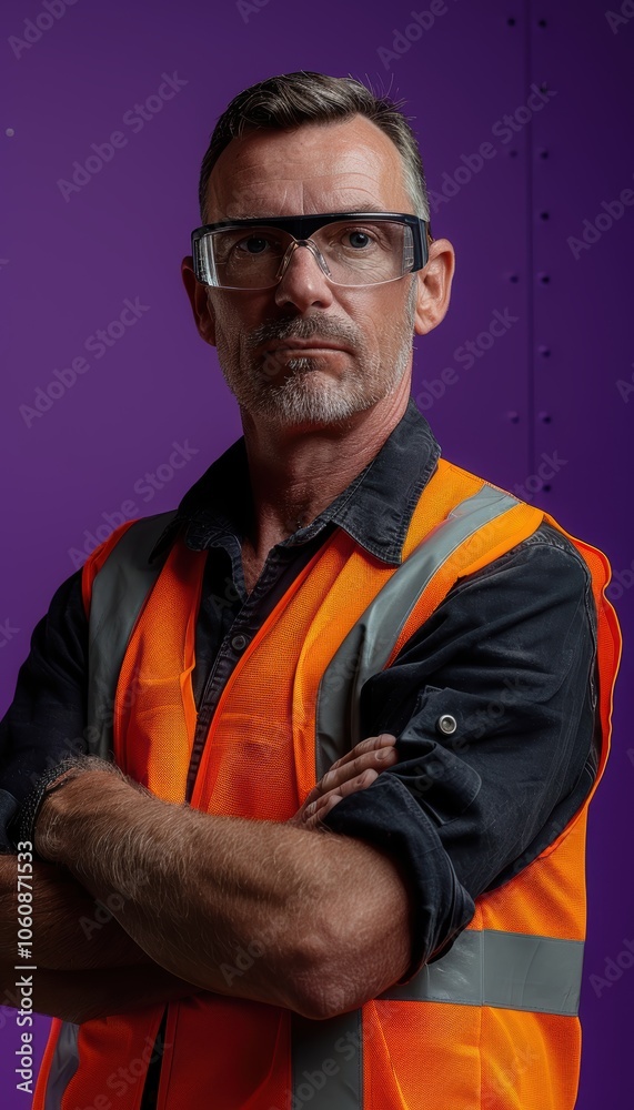 Confident Foreman with Safety Gear in Monochrome Background for Industrial Design Confident Foreman with Safety Gear in Monochrome Background for Industrial Design