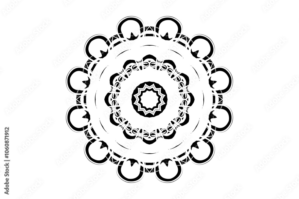 Centered mandala with black core and radiating intricate layers for balance
Centered mandala with black core and radiating intricate layers for balance