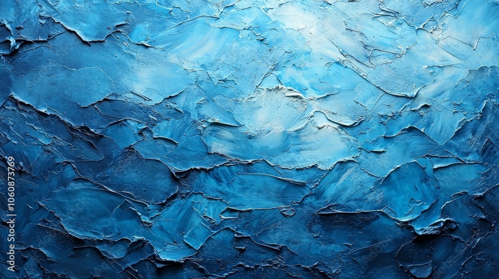Abstract blue textured painting resembling water or sky.