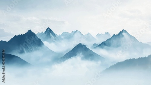 Misty Mountain Peaks Enveloped in Ethereal Beauty