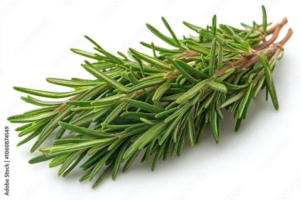 fresh rosemary sprigs isolated against a pure white background highlighting the aromatic herbs vibrant green color and texture for culinary or botanical presentations