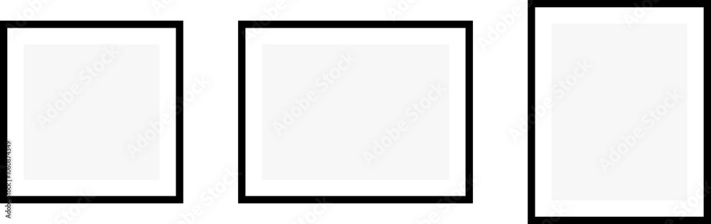 Picture frame mockup black border. Isolated home decoration, photography presentation, blank frame mockups. Black pictures frames mock-up. Vector illustration Picture frame mockup black border. Isolated home decoration, photography presentation, blank frame mockups. Black pictures frames mock-up. Vector illustration