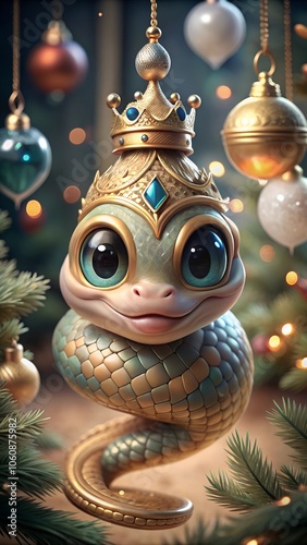 Charming Christmas Snake Ornament with a Fairy Tale Crown