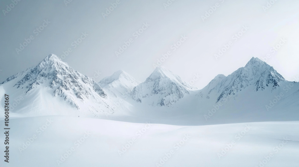 Fototapeta premium Majestic snow-capped mountain range in serene winter landscape