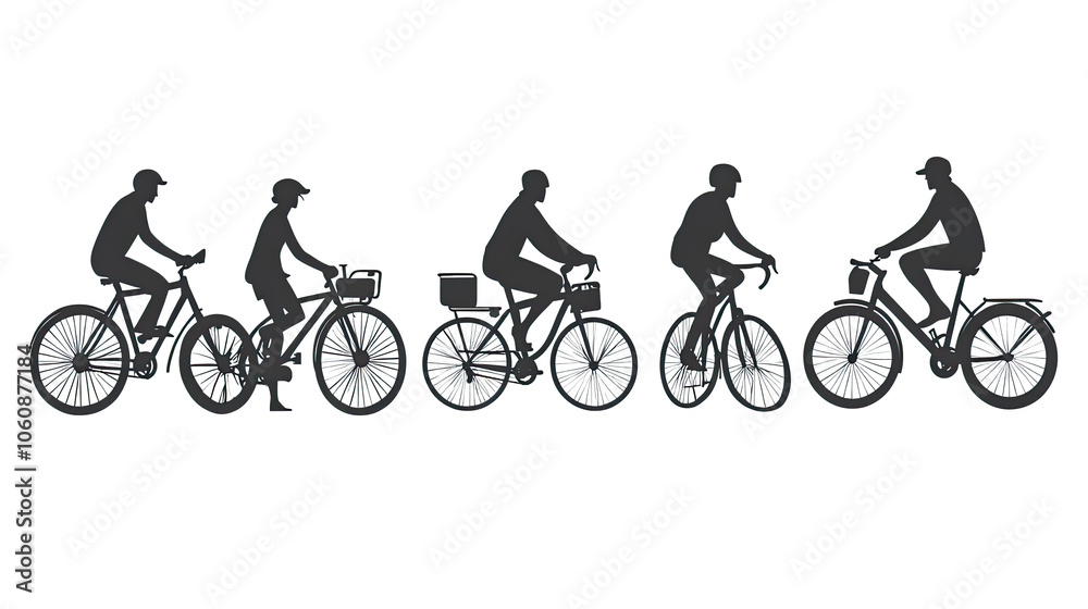 Obraz premium Bicyclist Silhouettes Showcasing Varied Riding Styles and Positions Generative AI