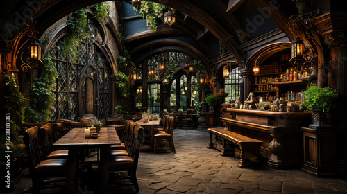 Tudor style, House Fantasy background, Creating antique design of Indoor Spaces architecture decorate vintage concept