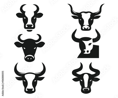 Farm animals, cow different poses. Silhouette cow farm logo bundle. Perfect for company logos, cow silhouette isolated on white background