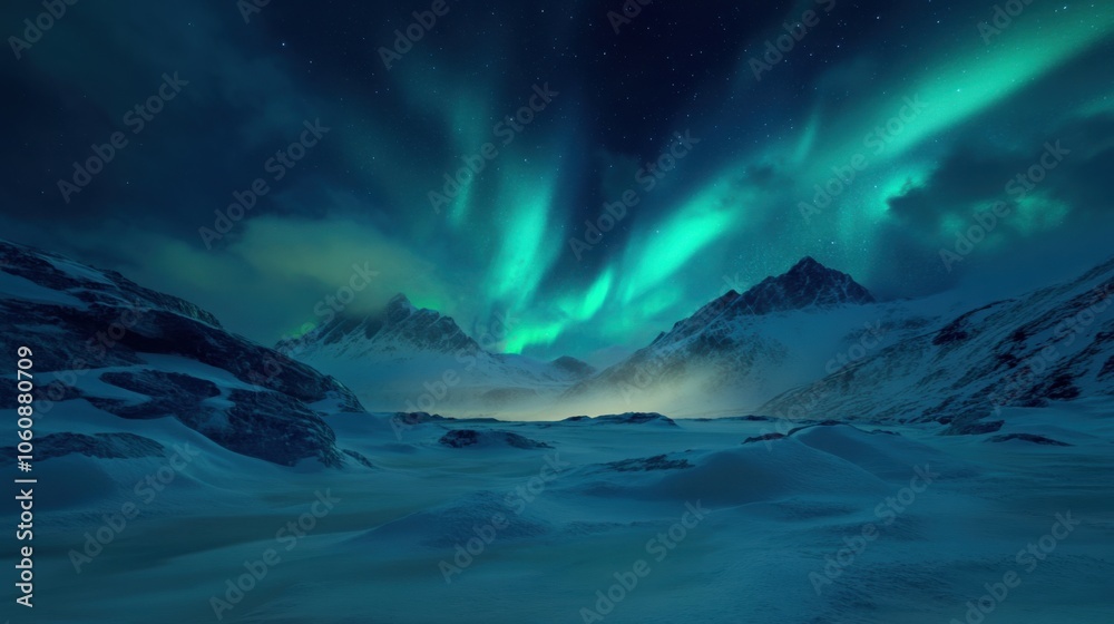 A stunning view of the Northern Lights dancing across the night sky over a snowy landscape. A stunning view of the Northern Lights dancing across the night sky over a snowy landscape.