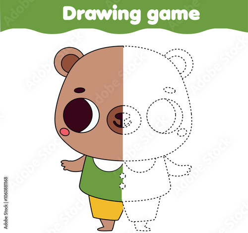 complete picture educational children game. Drawcute bear. Elementary level activity for toddlers and kids