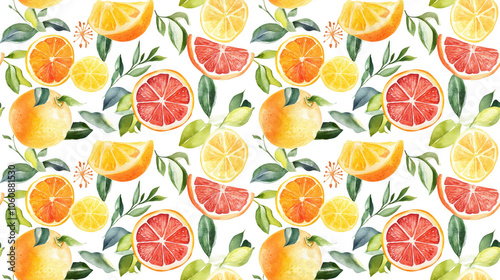 Watercolor seamless pattern featuring vibrant citrus fruits perfect for textile design and home decor