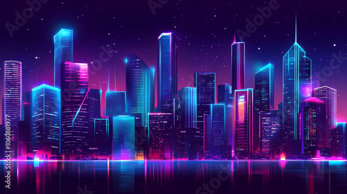 Cyberpunk city with neon lights and futuristic architecture. Neon Blade City. Illustration