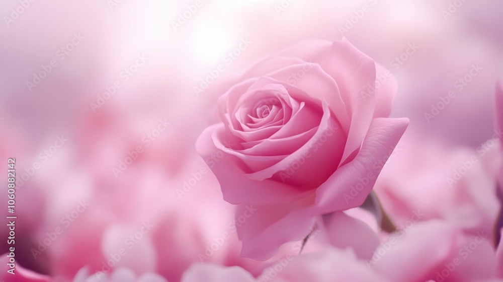 Delicate pink rose in soft focus, surrounded by a dreamy, blurred background, AI Delicate pink rose in soft focus, surrounded by a dreamy, blurred background, AI