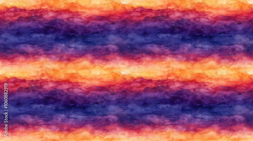 Seamless pattern of watercolor sunset sky showcasing vibrant hues and delicate blending techniques for artistic design applications