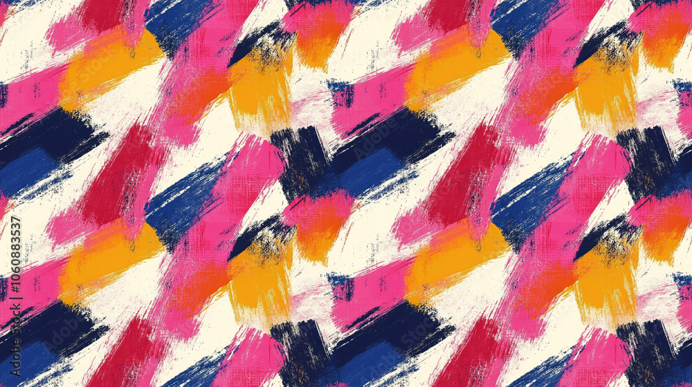 Fototapeta premium Vibrant seamless pattern of abstract brush strokes showcasing creative artistry ideal for textile or wallpaper design