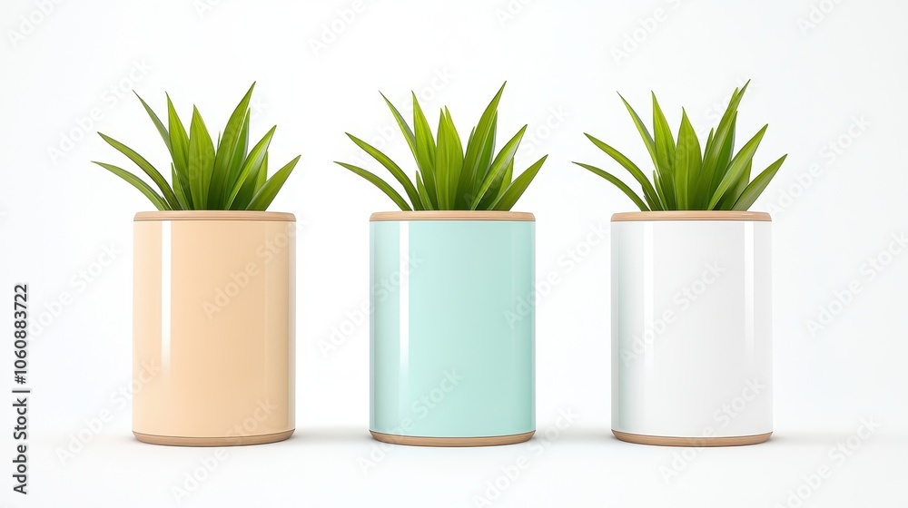 Obraz premium Three Plants In Colorful Pots