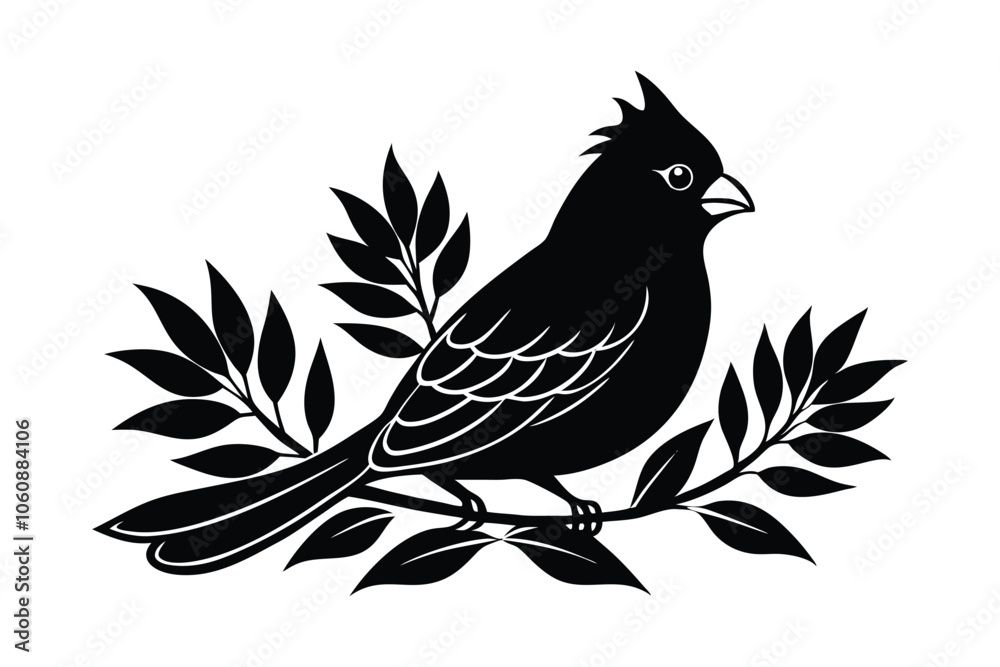 Fototapeta premium Elegant Bird on Branch Vector - Minimalist Nature Illustration for Wildlife, Botanical Decor & Ornithology Art