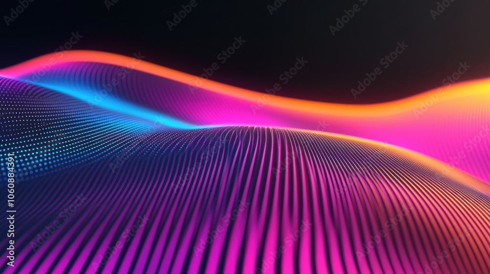 Vibrant waves of neon colors create a mesmerizing digital landscape, AI Vibrant waves of neon colors create a mesmerizing digital landscape, AI