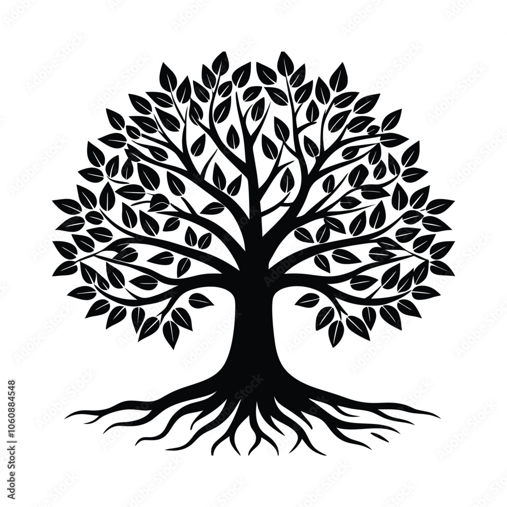 Obraz premium Black and White Leafless Tree Silhouette - Minimalist Vector Illustration for Rustic Decor, Botanical Art & Nature Design