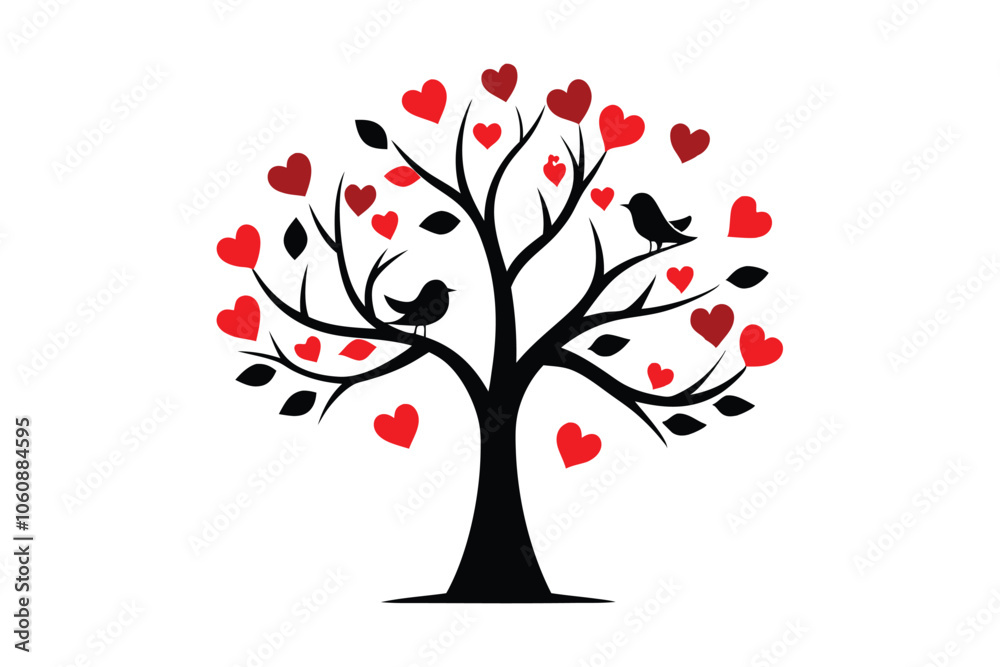 Kissing Lovebirds on Heart Tree - Cute Valentine Vector Illustration for Romantic Decor, Nature Art & Affectionate Symbols Kissing Lovebirds on Heart Tree - Cute Valentine Vector Illustration for Romantic Decor, Nature Art & Affectionate Symbols